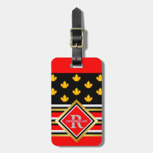 Patriotisk monogram falskt guld lönn röd och svart bagagebricka
