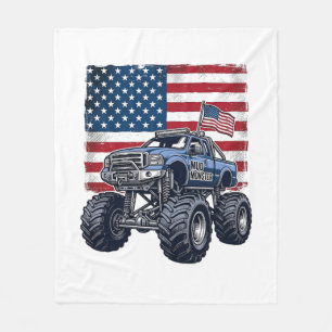 Patriotisk monstertruck gammal graveringsdesign_1 fleecefilt