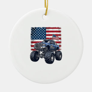 Patriotisk monstertruck gammal graveringsdesign_1 julgransprydnad keramik