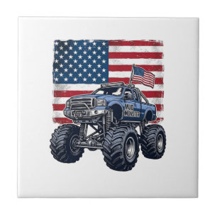 Patriotisk monstertruck gammal graveringsdesign_1 kakelplatta