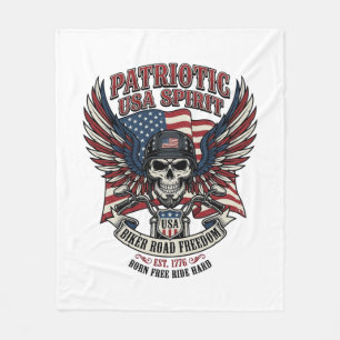 Patriotisk Motorcykel Skalle Mc Frihet Patriot A Fleecefilt