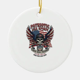 Patriotisk Motorcykel Skalle Mc Frihet Patriot A Julgransprydnad Keramik