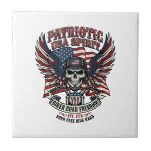 Patriotisk Motorcykel Skalle Mc Frihet Patriot A Kakelplatta