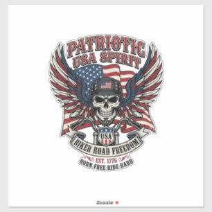 Patriotisk Motorcykel Skalle Mc Frihet Patriot A Klistermärken