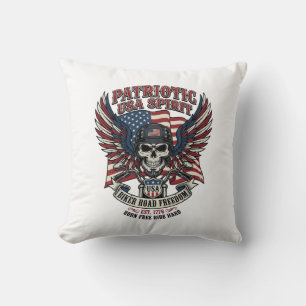 Patriotisk Motorcykel Skalle Mc Frihet Patriot A Kudde