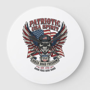 Patriotisk Motorcykel Skalle Mc Frihet Patriot A Stor Klocka
