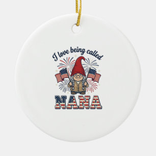 Patriotisk Nana Gnome Vintage Farmor Tröja Beskriv Julgransprydnad Keramik