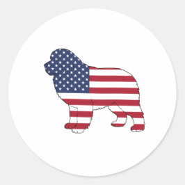 Patriotisk Newf Hund USA Flagga Design 4:e Juli Runt Klistermärke