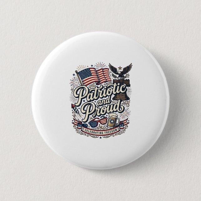 Patriotisk och stolt vintage fjärde juli knapp (Framsida)