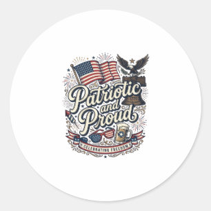 Patriotisk och stolt vintage fjärde juli runt klistermärke