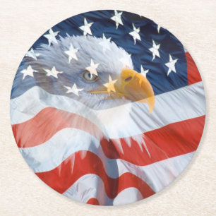 Patriotisk Örn American Flagga Underlägg Papper Rund