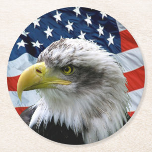 Patriotisk Örn American Flagga Underlägg Papper Rund