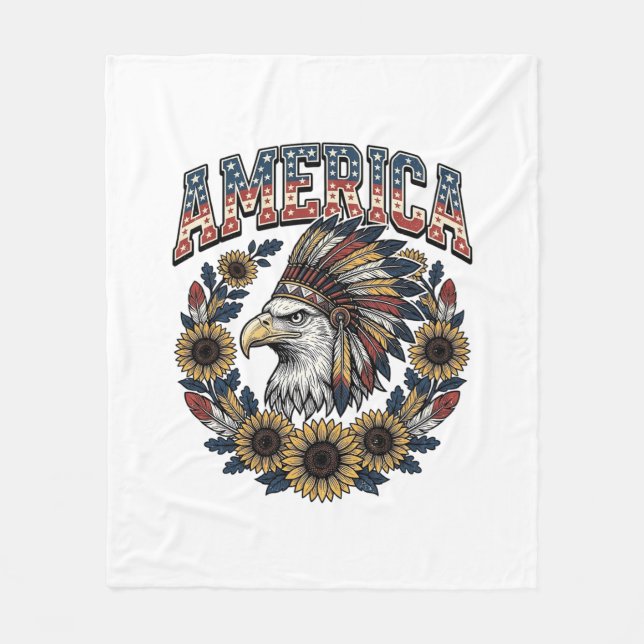 Patriotisk Örn Amerika Solros Vintage Fleecefilt (Framsidan)