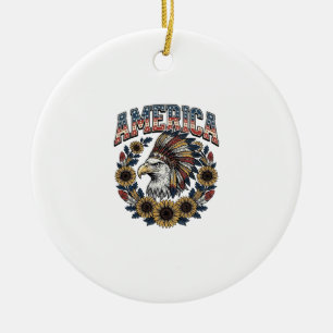 Patriotisk Örn Amerika Solros Vintage Julgransprydnad Keramik