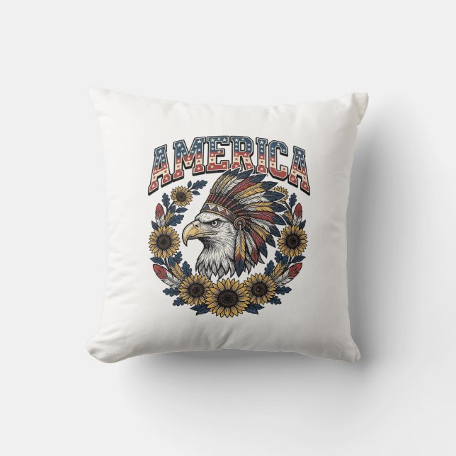 Patriotisk Örn Amerika Solros Vintage Kudde (Framsida)