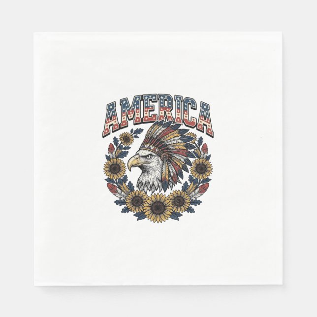 Patriotisk Örn Amerika Solros Vintage Pappersservett (Framsidan)