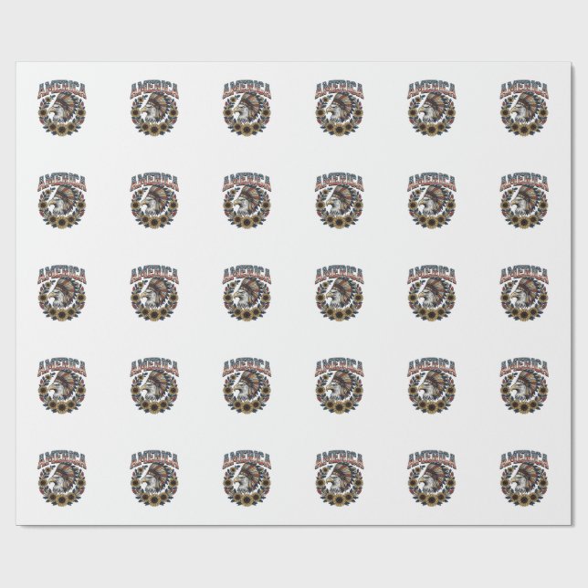 Patriotisk Örn Amerika Solros Vintage Presentpapper (Platt)