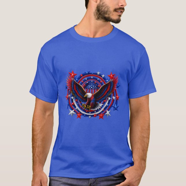 Patriotisk Örn Explosion – Röd Vit & Blå Gratis T Shirt (Framsida)
