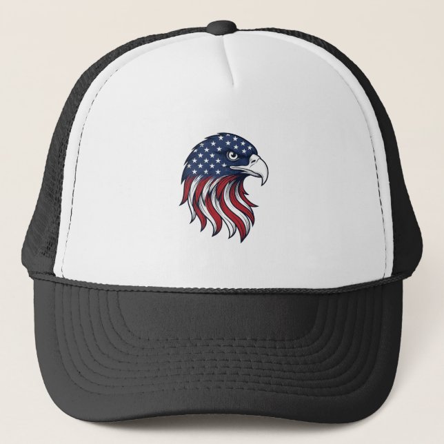 Patriotisk Örn Flagga Vektor Design för Vit Tröja Keps (Framsida)