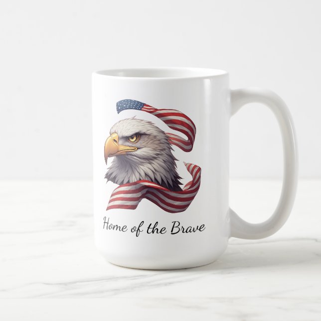 Patriotisk Örn Hem för de Modiga, Amerikansk Flagg Kaffemugg (Höger)