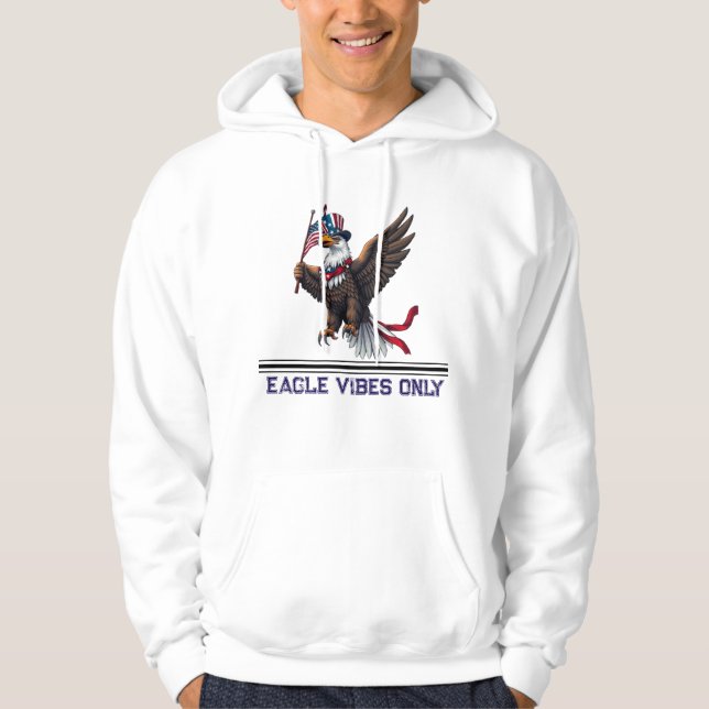 Patriotisk Örn med amerikansk Flagga - 4 juli Hoodie (Framsida)