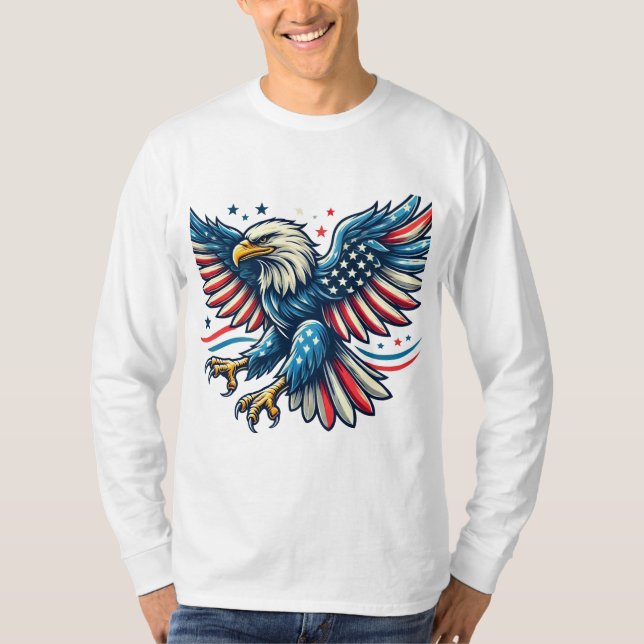 Patriotisk Örn med amerikansk Flagga Design T Shirt (Framsida)