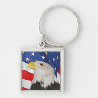 Patriotisk Örn med amerikansk Flagga Fyrkantig Silverfärgad Nyckelring