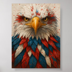 Patriotisk Örn med Rött vitt blått fjädrar Poster
