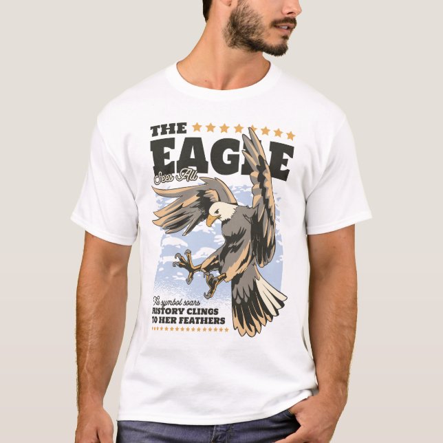 Patriotisk Örn med “The American Eagle”  T Shirt (Framsida)