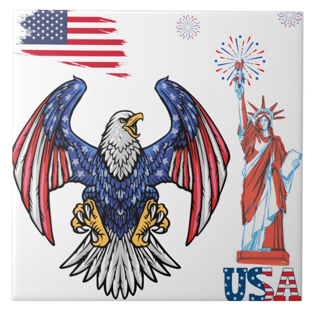 Patriotisk Örn med USA-flaggans design Kakelplatta (Framsidan)