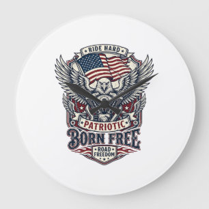 Patriotisk Örn Motorcykel Frihet Patriot Stor Klocka