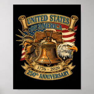Patriotisk örn och flagga 250 år amerikansk 4:e ju poster