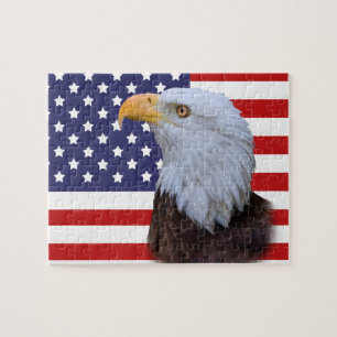Patriotisk örn och US-flagga Pussel