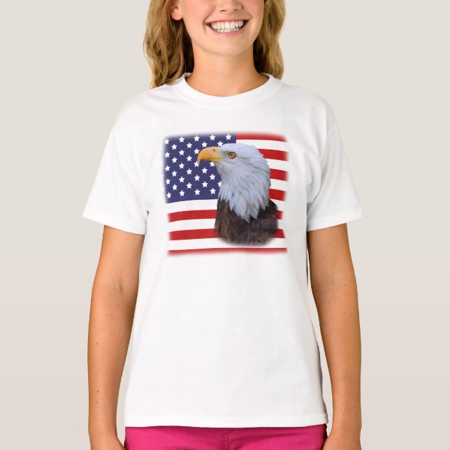 Patriotisk örn och USA flagga T-shirt (Framsida)
