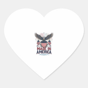 Patriotisk Örn Tillverkad i Amerika 4:e Juli Tröja Hjärtformat Klistermärke