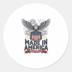 Patriotisk Örn Tillverkad i Amerika Vintage Runt Klistermärke