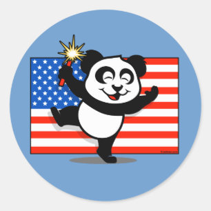 Patriotisk panda med amerikansk Flagga Runt Klistermärke