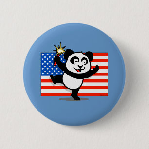 Patriotisk Panda med amerikanska flaggan Knapp