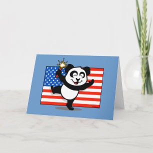 Patriotisk Panda med amerikanska flaggan Kort
