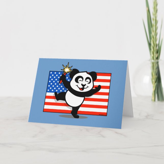 Patriotisk Panda med amerikanska flaggan Kort (Framsida)