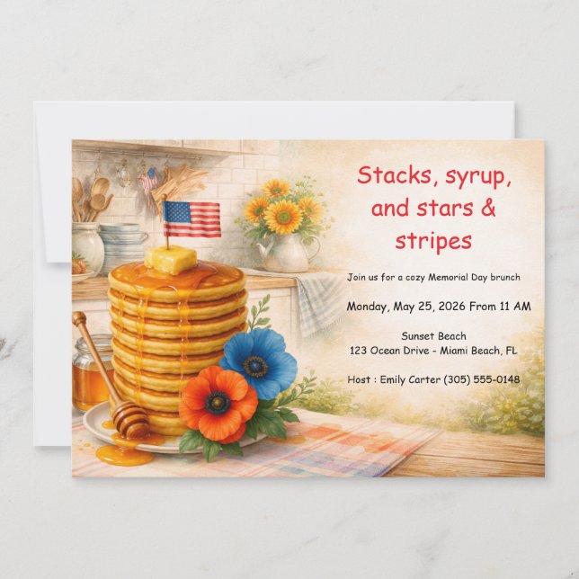 Patriotisk pannkakeminnesdag Brunch-inbjudan Inbjudningar (Framsida)