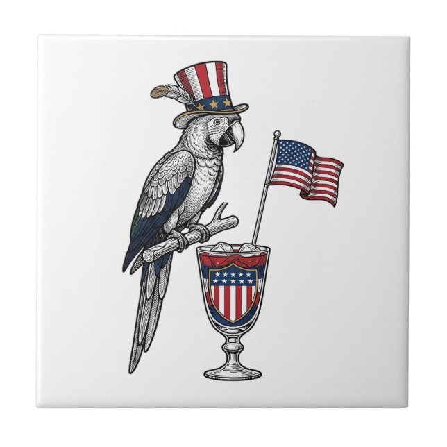 Patriotisk papegojscocktail vintage vektordesign_1 kakelplatta (Framsidan)