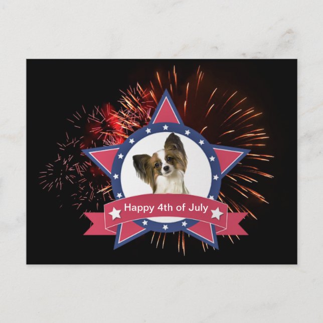 Patriotisk Papillon Hund 4:e Juli Postkort Vykort (Framsida)