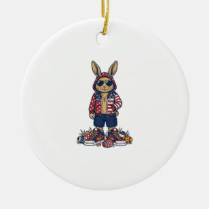 Patriotisk påskharlekin Vintage Vector Tröja_1 Julgransprydnad Keramik