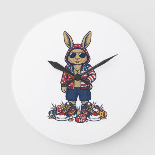 Patriotisk påskharlekin Vintage Vector Tröja_1 Stor Klocka
