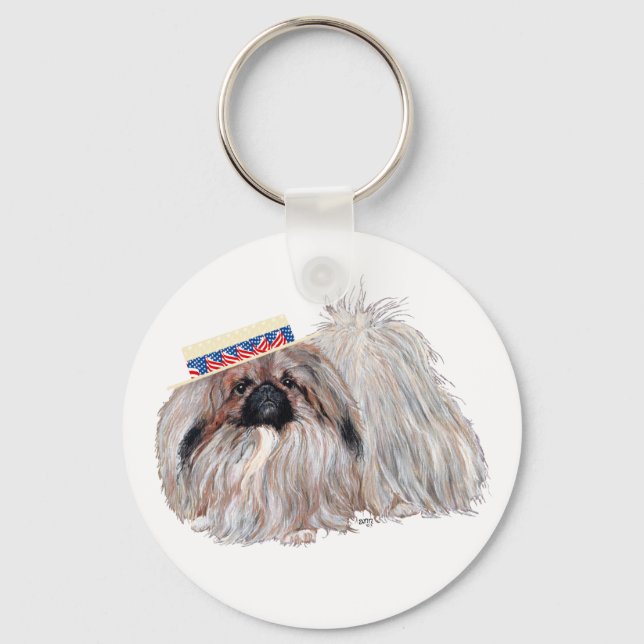 Patriotisk Pekingese Nyckelring (Framsida)