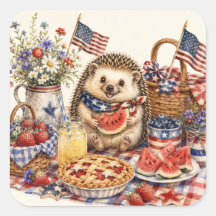 Patriotisk Picknick Igelkott Vattenfärg Design