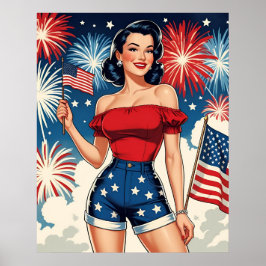 Patriotisk Pin-Up-Flicka – Retro 4:e Juli Stil Poster