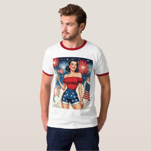 Patriotisk Pin-Up Tjej – Retro 4:e Juli Stil T Shirt