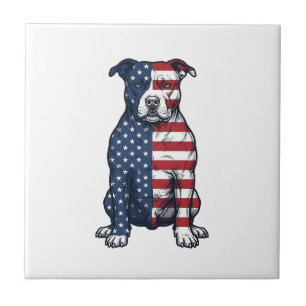 Patriotisk Pit Bull Vintage Gravyr Vektor Design Kakelplatta